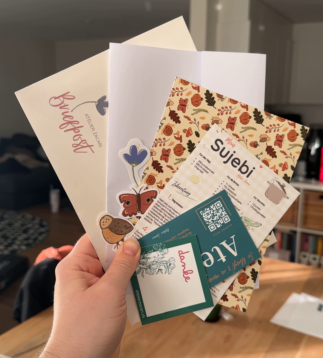 Atelier Zacari, Süsse Papeterie, Stickers, Briefpost aus der Schweiz, Illustrationen, selbstgemacht, gezeichnet