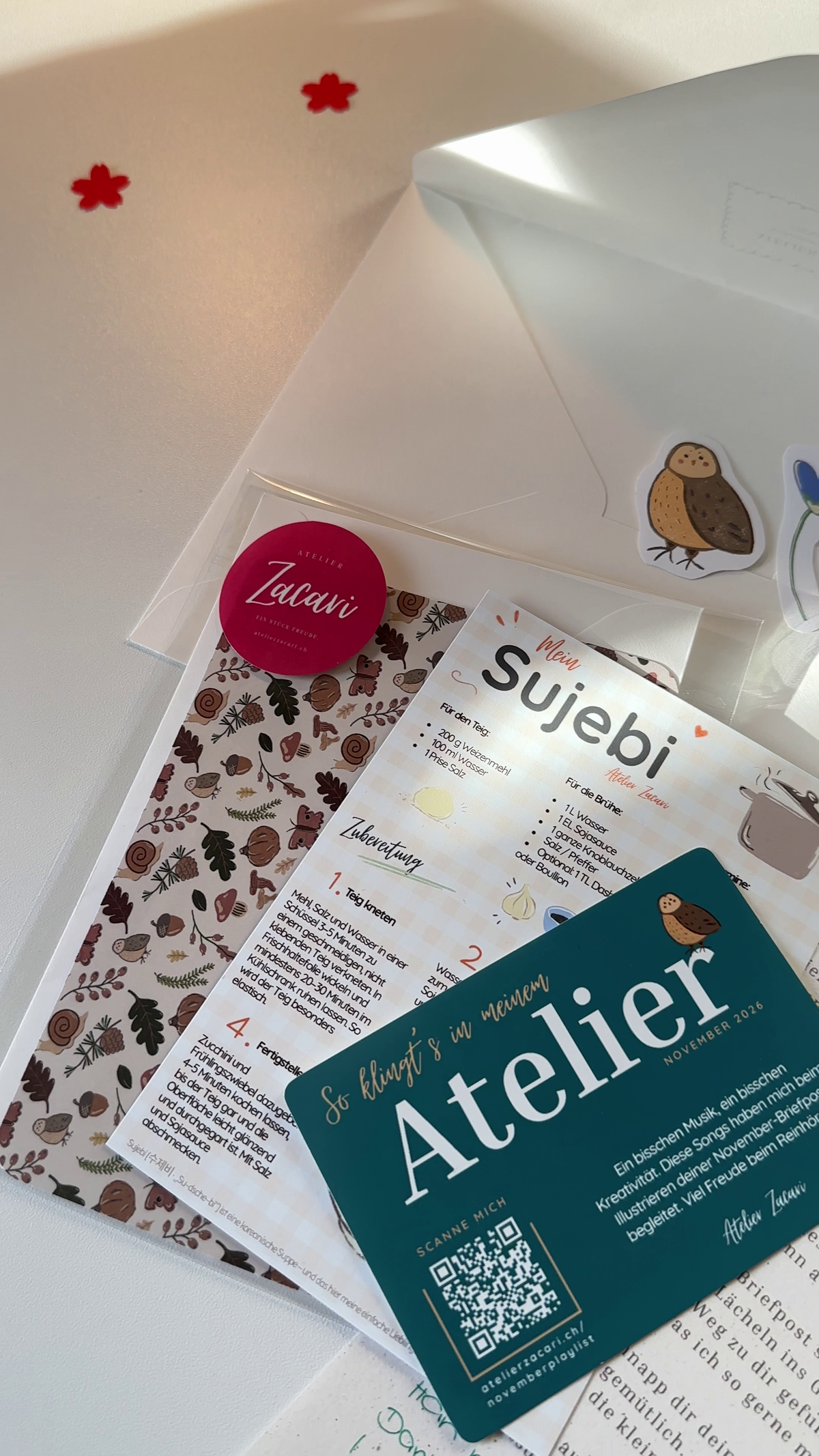 Atelier Zacari, Süsse Papeterie, Stickers, Briefpost aus der Schweiz, Illustrationen, selbstgemacht, gezeichnet